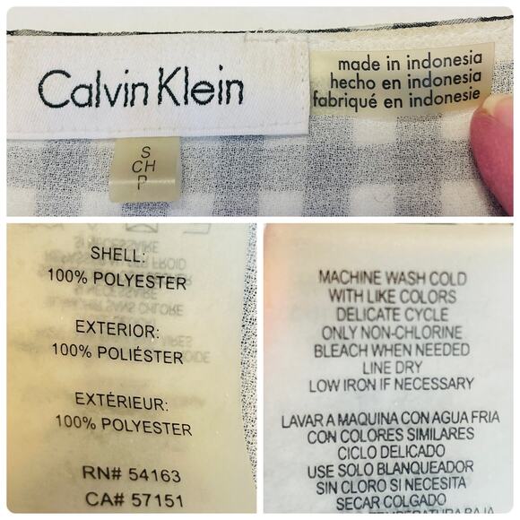 Calvin Klein Black White Gingham Check Chiffon Flare Ruffle Career Blouse Top S - Picture 9 of 10